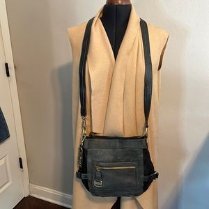Tignanello Suede Leather Crossbody in Black and Slate